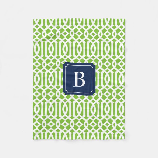 Navy & Apple Trellis | Fleece Blanket (Front)