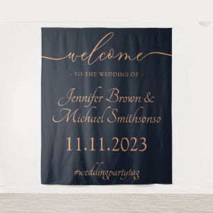 Navy Apricot Welcome to the wedding Tapestry