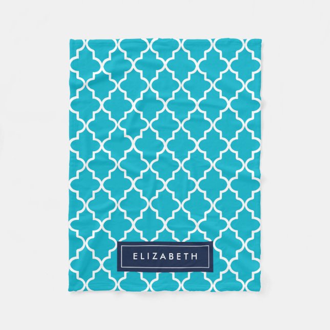 Navy & Aqua Quatrefoil | Fleece Blanket (Front)