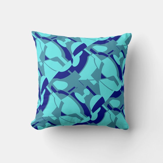 Navy Aqua Slate Mediterranean Diagonal Abstract Throw Pillow (Front)