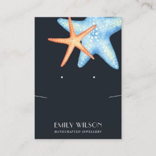 NAVY AQUATIC STAR FISH NECKLACE EARRING DISPLAY BUSINESS CARD
