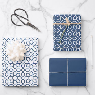 Navy Arabic Geometric Pattern Wrapping Paper Sheet