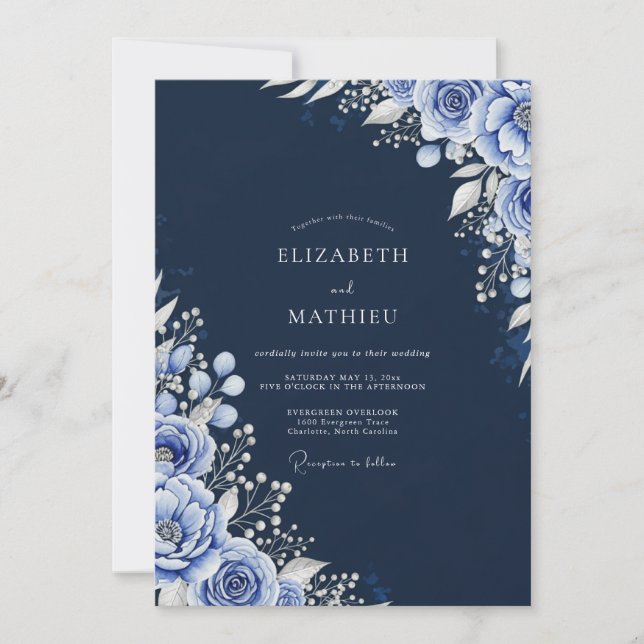 Navy Arctic Winter Wedding Invitation (Front)