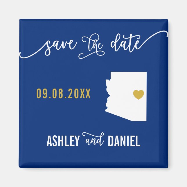 Navy Arizona Wedding Save the Date Map Magnet (Front)