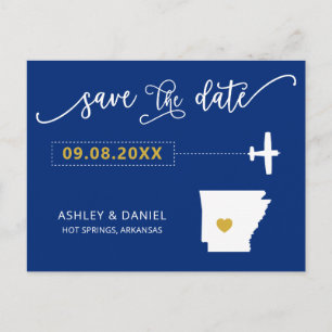 Navy Arkansas Wedding Save the Date Map Postcard