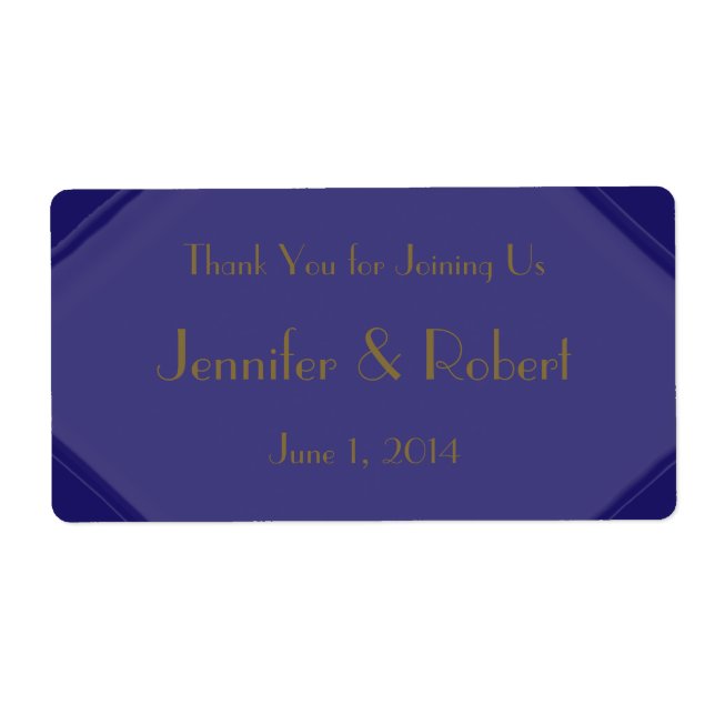Navy Art Deco Posh Water Bottle Label (Front)