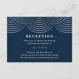 Navy Art Deco String Lights Reception Card