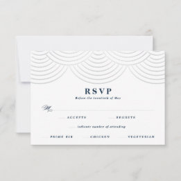 Navy Art Deco String Lights Wedding RSVP Card