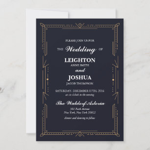 Navy Art Deco Wedding Invitation