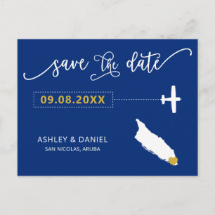 Navy Aruba Wedding Save the Date Map Postcard