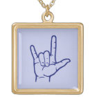 Navy ASL I Love You Hand Necklace