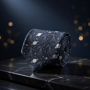 Navy Astronomy Telescopes Planets Stars Pattern Tie