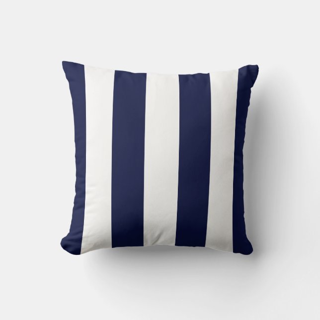 Navy Awning Stripe Throw Pillow (Front)