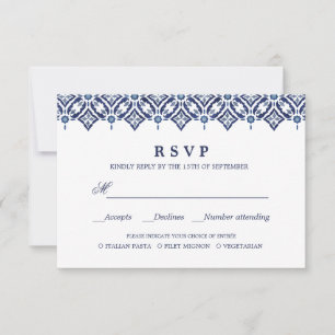 Navy Azulejo   Spanish  WEDDING RSVP MEAL CHOICE Card