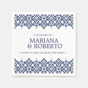 Navy Azulejos Spanish tile border personalized Napkin
