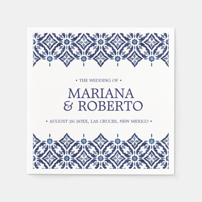 Navy Azulejos | Spanish tile border personalized Napkin (Front)