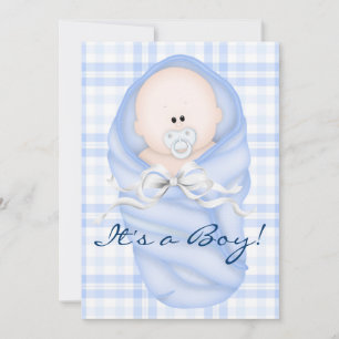Navy Baby Blue En vichy Baby Boy Shower Invitation
