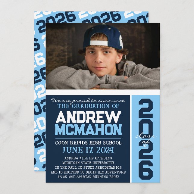 Navy & Baby Blue Graduation Photo Announcement (Creator Uploaded)