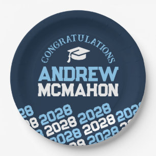 Navy & Baby Blue Half Repeat Grad Personalized Paper Plate