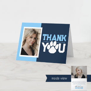 Navy & Baby Blue Paw Graduation Folding Photo Thank You Card