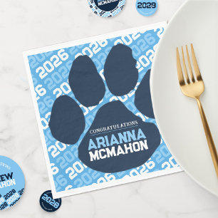 Navy & Baby Blue Personalized Paw Graduation Paper Napkin