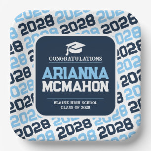 Navy, Baby Blue & White Personalized Graduation Paper Plate