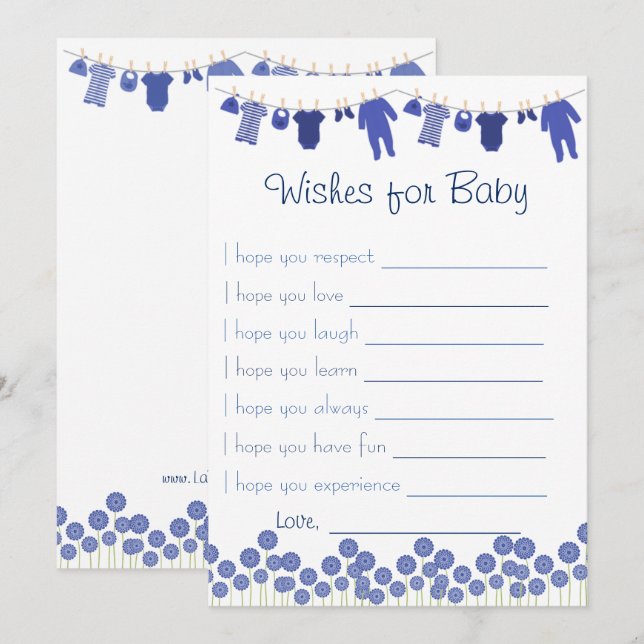 Navy Baby Shower Wishes For Baby Game Invitation (Front/Back)