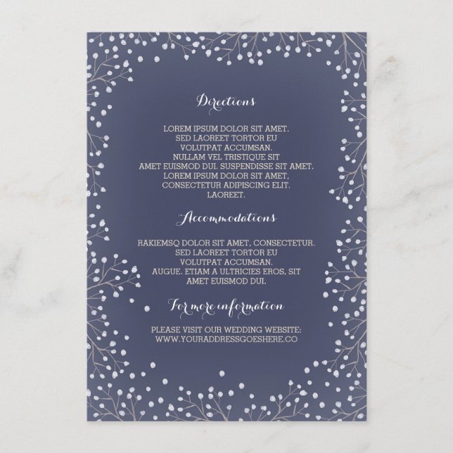 Navy Baby's Breath Wedding Details Enclosure Card (Front)