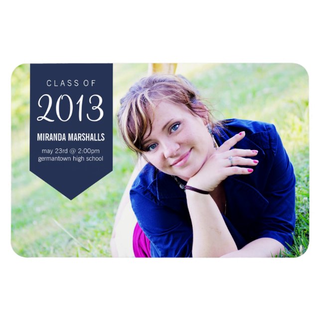 Navy Banner Design Photo Graduation Magnet (Horizontal)