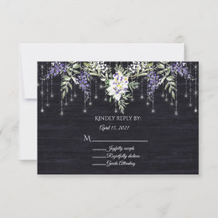 Navy Barnboard String Lights Wisteria RSVP Card