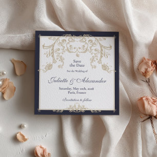 Navy Baroque Save the Date Card