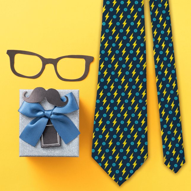 Navy Basketball and Thunder Lightning Bolt Pattern Tie (Creator Uploaded)