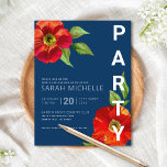 Navy Bat Mitzvah Floral Watercolor Bold Modern Enclosure Card<br><div class="desc">Be proud, rejoice and celebrate this milestone of your favourite Bat Mitzvah with this sophisticated, personalized insert with additional information to your event! A chic, stunning, red floral watercolor with modern san serif type overlays a navy blue background. Personalize the custom text with your Bat Mitzvah’s name, date, and venue...</div>