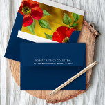 Navy Bat Mitzvah Modern Bold Floral Watercolor Envelope<br><div class="desc">Open up this dark, navy blue envelope and you’ll find a surprise, graphic visual of a red floral watercolor against a background of gold faux foil. The outside back flap boasts a white, modern san serif typeface for the custom, pre-addressed, return address. Celebrate this milestone of your favourite Bat Mitzvah...</div>
