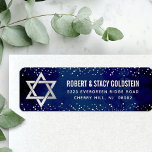 Navy Bat Mitzvah Silver Glitter Modern Address<br><div class="desc">Be proud, rejoice and celebrate this milestone of your favourite Bat Mitzvah whenever you use this sophisticated, personalized return address label! Bold, white sans serif typography, a faux silver Star of David and tiny, faux silver confetti glitter dots overlay a sophisticated, dramatic navy blue watercolor background. Personalize the custom text...</div>