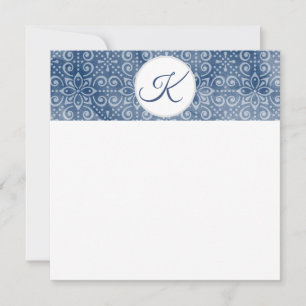 Navy Batik Monogram Flat Note Card