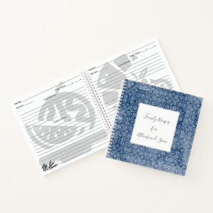 Navy Batik Personalized Family Recipe Notebook
