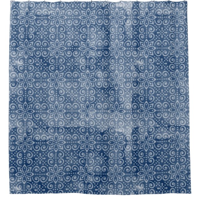 Navy Batik Shower Curtain (Front)