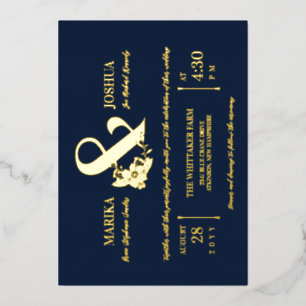 Navy Beautiful Floral Ampersand Typography Wedding