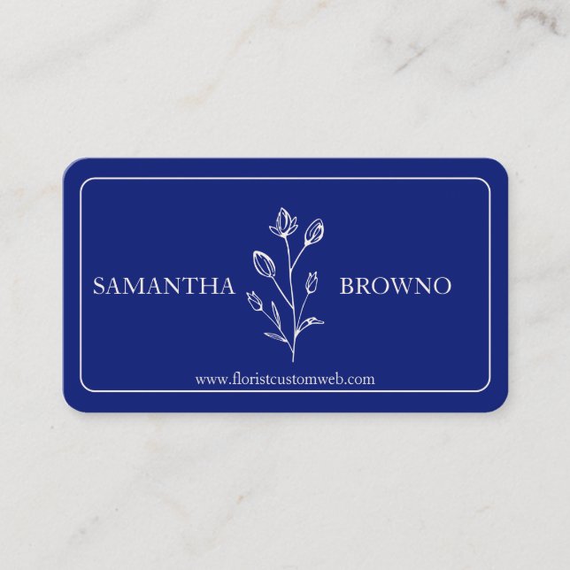 Navy Beige Framed Flower Business Card (Front)