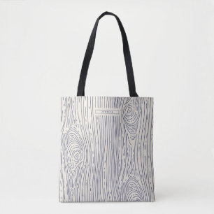 Navy Beige Wood Grain Abstract Pattern Tote Bag