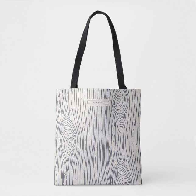 Navy Beige Wood Grain Abstract Pattern Tote Bag (Front)