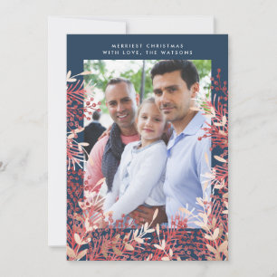 Navy Berries Frame Christmas Holiday Photo Card