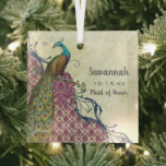 Navy & Berry Berry Elegant Damask Peacock Wedding Glass Ornament<br><div class="desc">Navy and Berry Berry Elegant Damask Peacock Wedding Ornaments.  Romantic Elegant and Whimsical Bridesmaid,  Maid of Honor,  Flower Girl,  Mother of the Bride,  Mother of the Groom,  Grandmother of the Bride,   Wedding Party Favors</div>