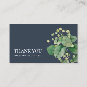 NAVY BERRY LEAFY FOLIAGE GREENERY THANK YOU LOGO BUSINESS CARD