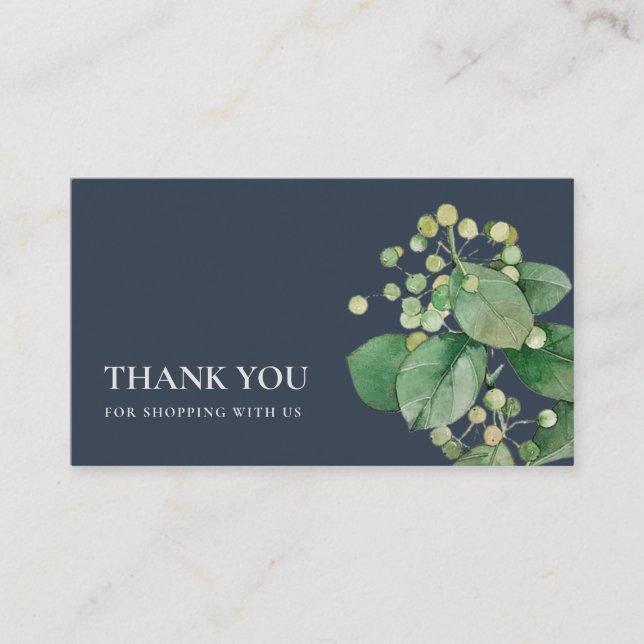 NAVY BERRY LEAFY FOLIAGE GREENERY THANK YOU LOGO BUSINESS CARD (Front)