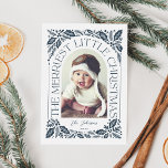 Navy Berry Merriest Little Christmas Arch Photo Holiday Card<br><div class="desc">A unique and modern holiday card featuring an arch photo shape with modern styled typography that curves elegantly around your photo, and original hand-drawn winter foliage artwork. Easily personalize the front and back with your own text and photos using the template provided. To customize even further, click on the “Edit...</div>