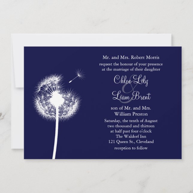 Navy Best Wishes! Wedding Invitation (Front)