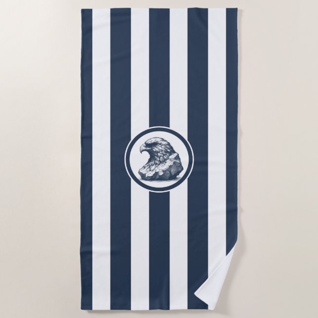 Navy Birdman Artifact Stripe Beach Towel (Front)