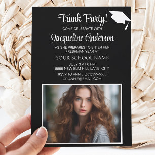 Navy Biue White Graduation Cap Trunk Party Photo Invitation